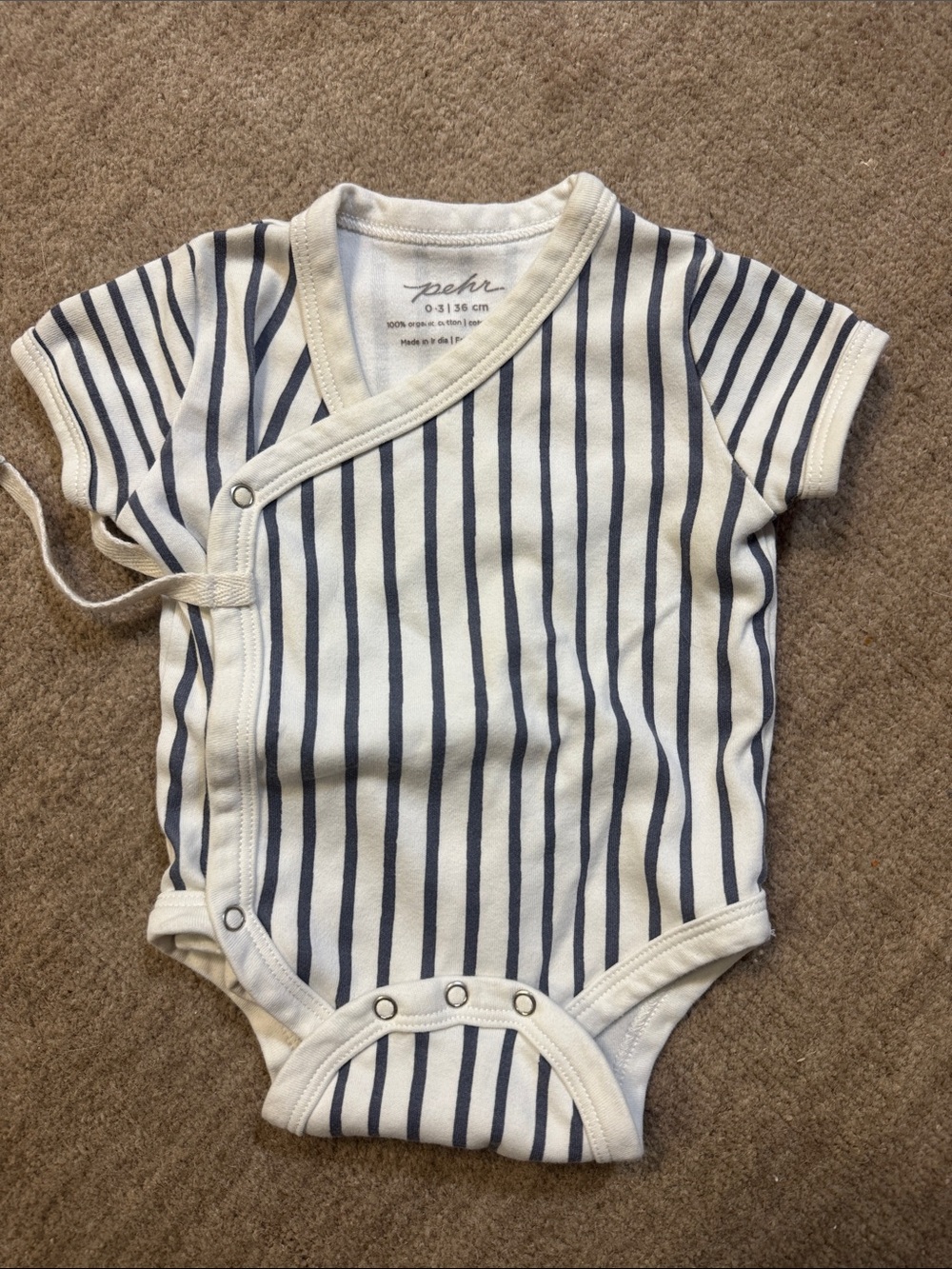 Pehr 0-3M Navy Stripe Wrap-Style Baby Bodysuit onesie
